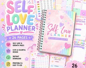 26 Page Self Love Planner Printable | Self Care Journal PDF | Mental Health Workbook