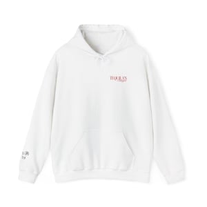 May include: A white hooded sweatshirt featuring a front kangaroo pocket and long sleeves. The chest displays the red text 'TEQUILA'S' above 'unplugged'. A small black line drawing of a glass with a lime wedge is printed on the right sleeve.