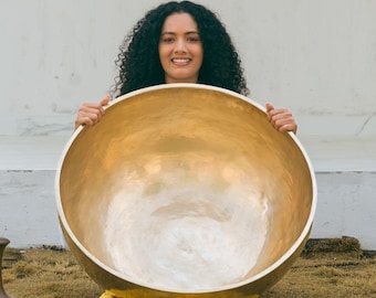 Tigela Tibetana Grande Feita à Mão: Cura Sonora, Instrumento para Banho Sonoro de Ressonância Profunda, Meditação e Yoga