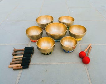 7 Chakra Singing Bowl Set: Handmade Nepal Sound Healing Meditation Yoga Reiki Gift