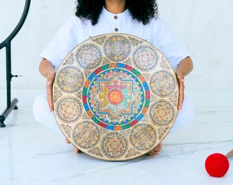Hand-Painted Mandala Gong with Stand: Meditation, Yoga Décor, Sound Healing & Spiritual Wall Art