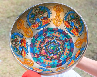 Hand Painted Mandala Singing Bowl: 7-Metal Meditation Sound Healing, Spiritual Gift & Buddhist Decor