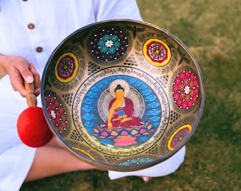 Handmade Buddha Singing Bowl: Hand Painted Tibetan Art, Meditation, Sound Healing Décor & Gifts