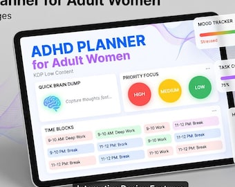Agenda per ADHD per donne adulte KDP 120 pagine / Strumento per il monitoraggio delle abitudini e la concentrazione / PDF stampabile e modificabile da Canva