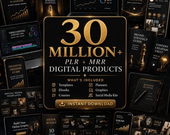 Pacchetto di 30 milioni di prodotti digitali, diritti di rivendita PLR MRR, modelli, font, preset, mockup, ebook, risorse digitali definitive, mega pacchetto