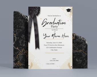 Kokette Graduierung Einladung, Pink Bow Grad Party einladen, Klasse von 2026, bearbeitbare Canva Vorlage, Sofort Download