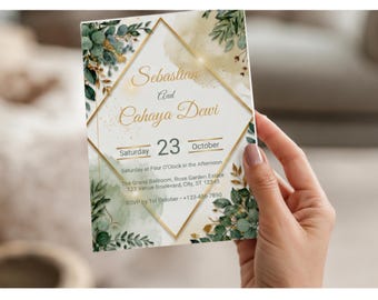 Sage Green Wedding Invitation Template, Botanical Greenery Canva Invite, Printable Floral Wedding Card, Instant Download