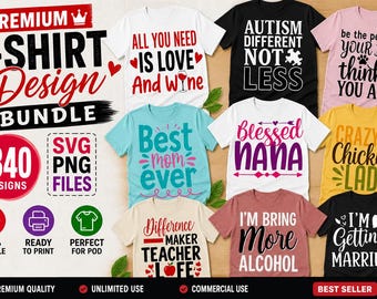 Enorme pacchetto SVG, oltre 340 design per magliette, compatibili con Cricut, uso commerciale (download digitale)