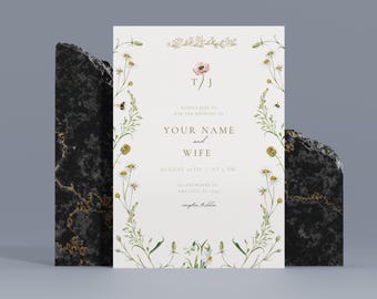 Boho Blumenhochzeitseinladung Vorlage, Aquarell Botanische einladen, bearbeitbare Canva Karte, bedruckbar, Sofort Download