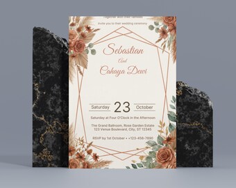 Terracotta Boho Wedding Invitation Template, Earthy Floral Canva Invite, Rustic Printable Wedding Card, Instant Download