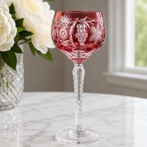Vintage Nachtmann Traube Red Cut-to-Clear Crystal Hock Wine Glass – Germany