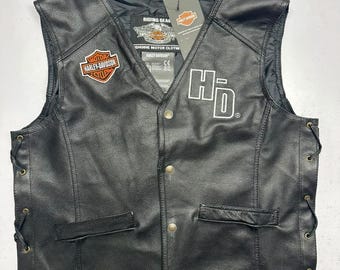 Harley Davidson Men's Black Leather Motorcycle Biker Vest Classic Rider Club Style