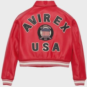 Avirex USA Red Leather Varsity Bomber Jacket, Vintage Streetwear Coat image 6