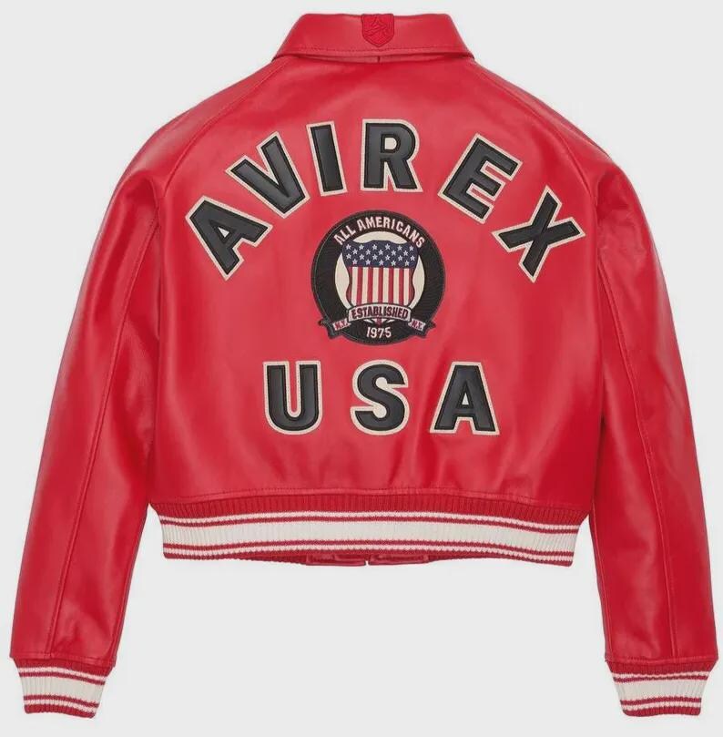 Avirex USA Red Leather Varsity Bomber Jacket, Vintage Streetwear Coat image 6