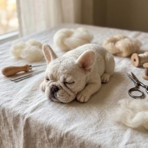 Anfänger-freundlich Liegend Schlafend Französische Bulldogge Nadelfilz Set für Alles Wolle Handwerk Projekt