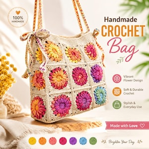 Sunburst Square Bag Crochet Pattern | Salinam Rainbow Tote (PDF Pattern)