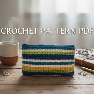 Striped Crochet Pouch Pattern PDF | Beginner Zipper Bag Tutorial | Pencil Case, Clutch Bag, Organizer |