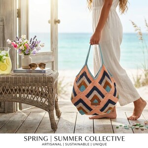 Summer Bag Pattern, Color Block Handbag, Granny Square Style Tote, DIY Crochet Bag PDF