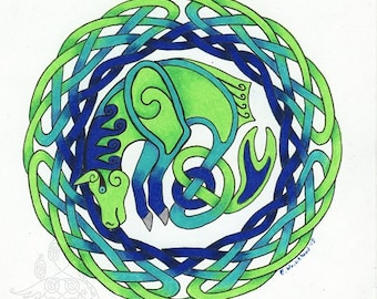 Kelpie's Water - Original Celtic Style Colored Pencil Matted