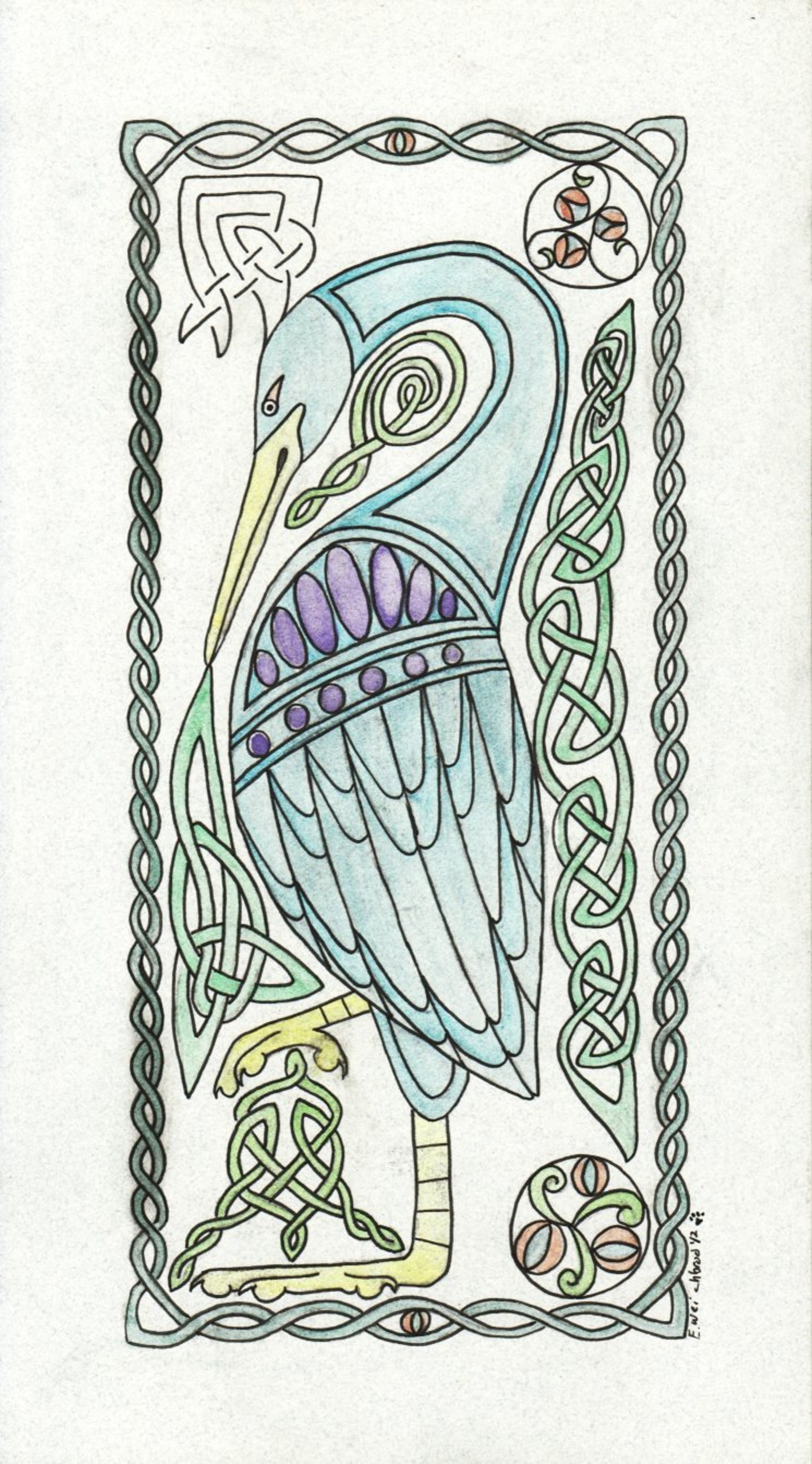 Celtic Heron Original Celtic Style Watercolor - Etsy
