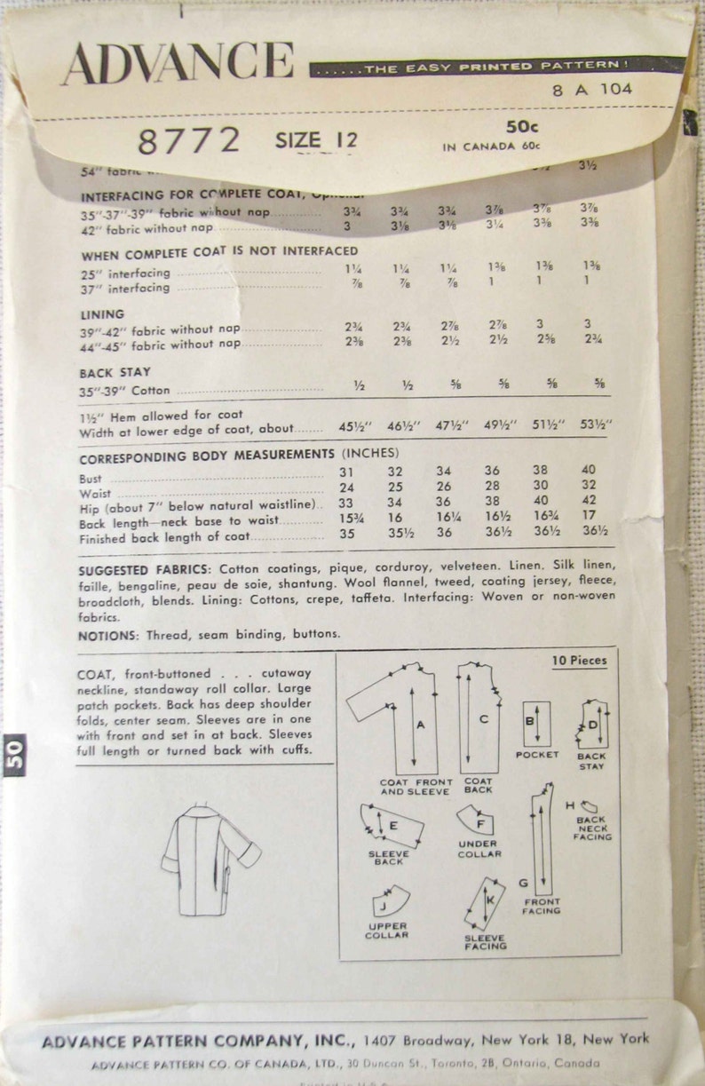 Advance 8772 Misses' coat with cutaway neckline, roll collar and cuffs image 4