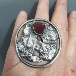 Oxidized Sterling Silver Ruby Zoisite Ring: Raw Gemstone Statement Jewelry, US Size 9.5