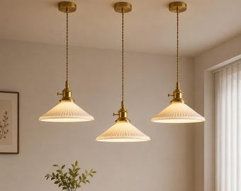 Japanese Ceramic Pendant Light, Nordic Bronze Hanging Lamp for Living Room Decor