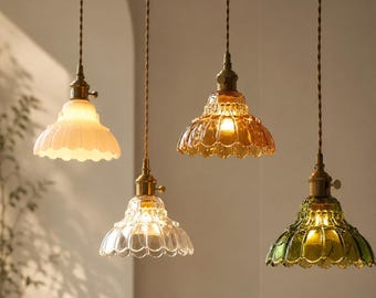 Vintage Glass Pendant Light, Creative LED Hanging Lamp for Bedroom and Reading Corner
