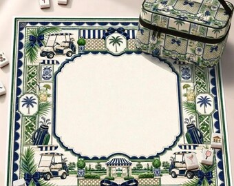 Country Club neopreen mahjongmat, golfkar palmontwerp Amerikaanse mahjong-tafelmat, antislip tafelbeschermhoes, schepen opgerold