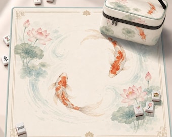 Aquarel koi neopreen mahjongmat, zendecor, Amerikaanse Mah Jongg-tafelmat, antislip tafelkleed, SCHEPEN OPGEROLD