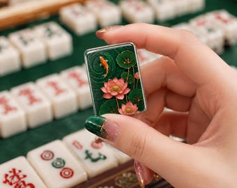 Emerald Lotus Koi Mahjong Tiles | 1.4"x1.0"x0.6" American Mahjong Acrylic Tiles | Luxe Mahjong Gift | 166 Piece