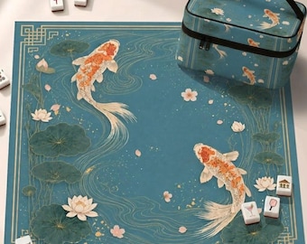 Koivissen neopreen mahjongmat, lotusvijverontwerp Amerikaanse mahjong-tafelmat, antislip tafelbeschermhoes, schepen opgerold