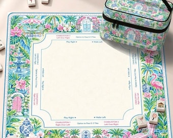 Tropical Garden Neoprene Mahjong Mat, Resort Pool Design American Mah Jongg Table Mat, Non-Slip Table Cover, SHIPS ROLLED