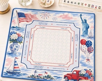Coastal Patriotic Mahjong Mat, American Mahjong Playing Mat, 4th of July Decor, Non-Slip Table Protection Cover, SHIPS ROLLED