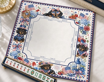 Patriotische Neopren Mahjong-Matte, amerikanische Mahjong-Tischabdeckung, Geschenk für Rot-Weiß-Blau-Hundespiele, rutschfeste Tischabdeckung, SCHIFFE GEROLLT