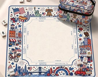 Patriotic Neoprene Mahjong Mat with Instructions (Rules), American Mah Jongg Table Mat, Non-Slip Table Protection Cover, SHIPS ROLLED