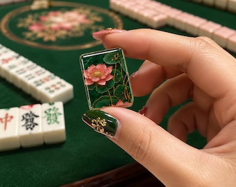 White Lotus Mahjong Tiles |1.4"x1.0"x0.6" Celadon Floral American Mahjong Acrylic Tiles | Luxe Mahjong Gift |166 Piece