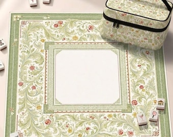 William Morris Design neopreen mahjongmat, botanische salie groene bloemen Amerikaanse mahjong-tafelmat, antislip tafelkleed, schepen opgerold