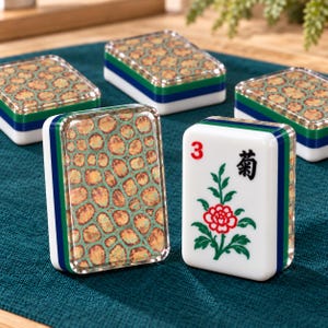 Jeu de tuiles de mah-jong Python Snakeskin | Tuiles de mah-jong américaines en acrylique 4 couches de 3,5 cm | Jeu de luxe vert marine