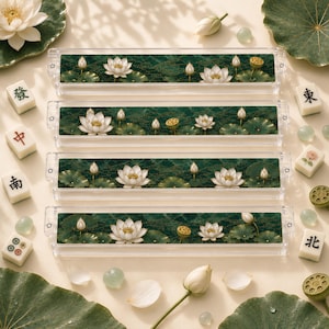 Jade White Lotus Mahjong-set, grön akrylhållare för amerikanska Mahjong-plattor och 3,8 cm x 2,7 cm x 1,8 cm Mahjong-plattor, pusher- och kakelhållarset