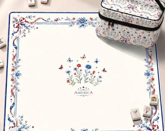 Minimal Patriotic Floral Mahjong Mat, Americana American Mah Jongg Table Mat, Non-Slip Table Cover, SHIPS ROLLED