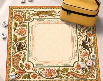 Tropical Safari Mahjong Mat, Monkey Leopard American Mah Jongg Table Mat, Non-Slip Table Cover, SHIPS ROLLED