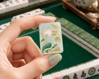White Lotus Mahjong Tiles |1.4"x1.0"x0.6" Celadon Floral American Mahjong Acrylic Tiles | Luxe Mahjong Gift |166 Piece
