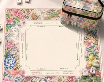 Mediterranean Neoprene Mahjong Mat, Italian Garden Leopard Design American Mah Jongg Table Mat, Non-Slip Table Cover, SHIPS ROLLED