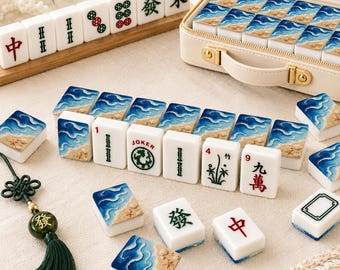 Coastal Mahjong Tiles | 1.4"x1.0"x0.6" Beach View American Mahjong Acrylic Tiles | Luxe Mahjong Gift | 166 Piece