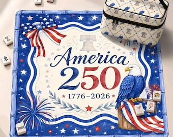 Patriotic Mahjong Mat, Neoprene Mahjong Mat, Red White Blue Fourth Of July Game Table Cover, Non-Slip Table Protect Cover, SHIPS ROLLED