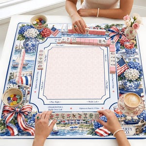 Coastal Americana Mahjong Mat, Hydrangea Patriotic American Mah Jongg Table Mat, 4th of July Decor, Non-Slip Table Cover, SHIPS ROLLED image 8