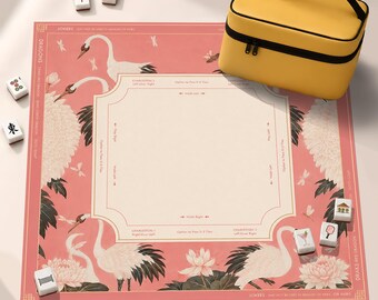 Pink Crane Chinoiserie Mahjong Mat, American Mah Jongg Table Mat, Elegant Mahjong Gift, Non-Slip Table Cover, SHIPS ROLLED