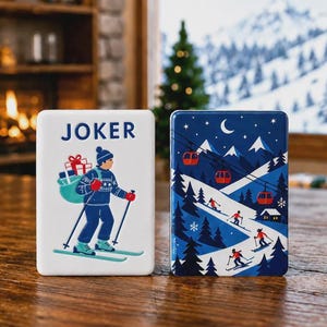 Set di tessere Mahjong Ski Mountain, tessere Mah Jongg americane per sport invernali, set Mahjong acrilico alpino innevato