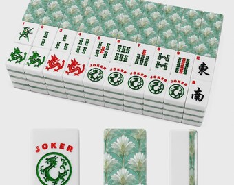 Art Nouveau Mahjong Tiles | 1.4"x1.0"x0.6" Luxury Jade American Mahjong Tiles | Luxe Mahjong Tiles Gift | 166 piece